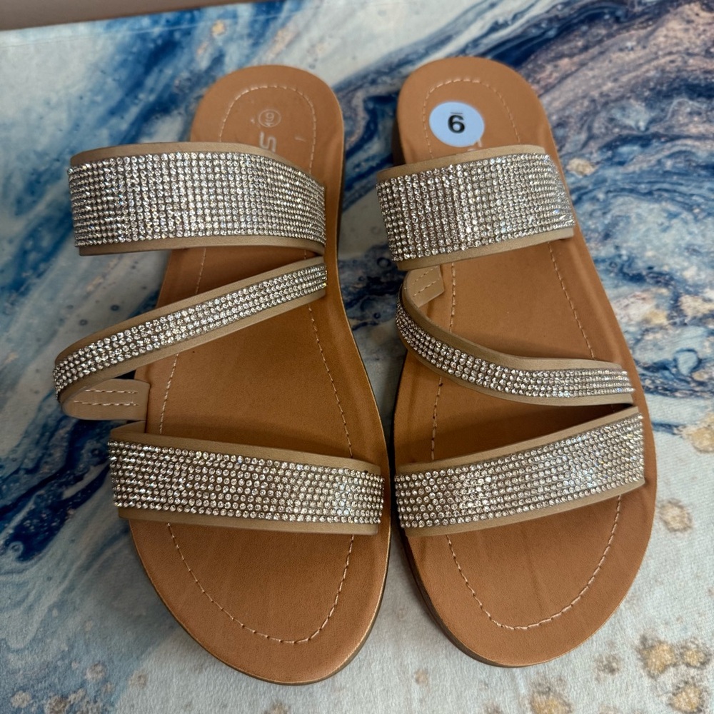 SODA Elegant Tan Sandals with Rhinestone Straps